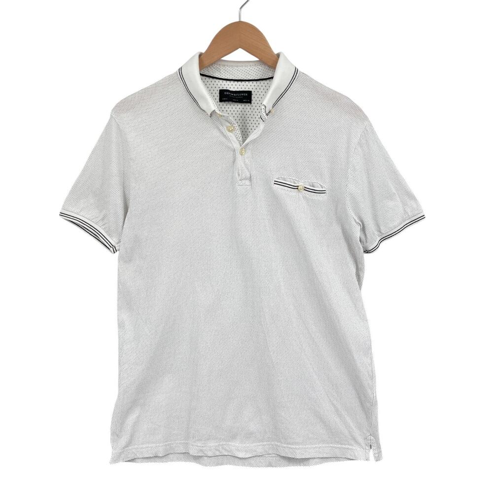 Denim & Flower Polo Shirt Mens Small White Black Polka Dot Ricky Singh Golfer